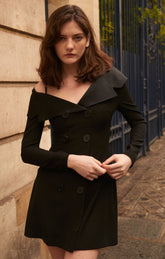 Black Open One Shoulder Suit Collar Dress - By Quaint